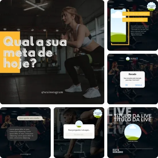 Imagem do Produto Pack de Posts Prontos para Academias, Crossfit e Personal Trainer com Artes Editáveis no Canva