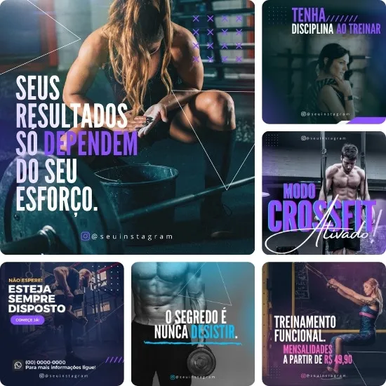 Imagem do Produto Pack de Posts Prontos para Academias, Crossfit e Personal Trainer com Artes Editáveis no Canva
