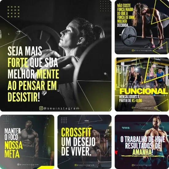 Imagem do Produto Pack de Posts Prontos para Academias, Crossfit e Personal Trainer com Artes Editáveis no Canva