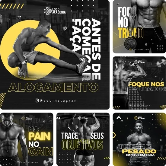 Posts Prontos para Crossfit e Academia Editáveis no Canva Pack com 20 Artes
