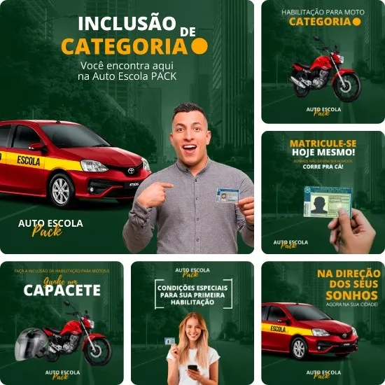 Imagem do Produto Pack de Posts Prontos para CFC Autoescola Centro de Formação de Condutores Artes Editáveis no Canva
