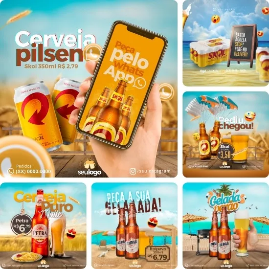 Imagem do Produto Pack de Posts Prontos para Depósito e Delivery de Bebidas com Artes Editáveis no Canva