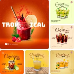 Imagem do Produto Pack de Posts de Drinks Coquetéis e Caipirinha com Artes Editáveis no Canva