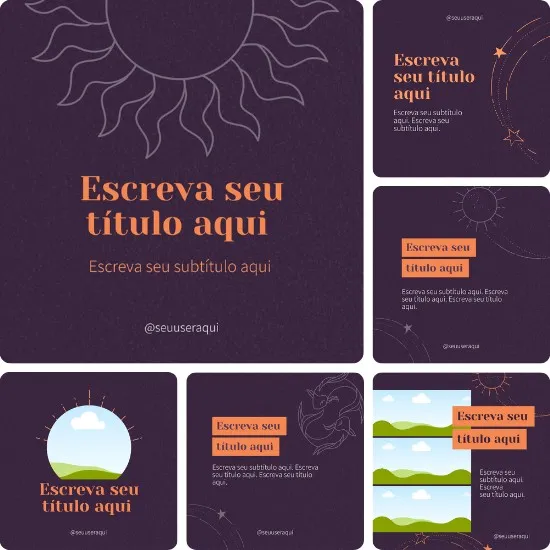 Posts Prontos para Astrologia Pack de Artes Editáveis no Canva