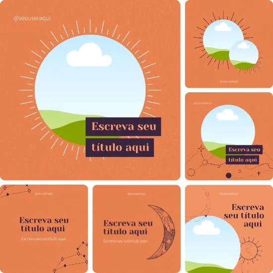 Posts Prontos para Astrologia Pack de Artes Editáveis no Canva
