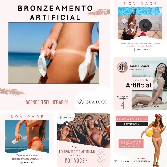 Imagem do Produto Posts Prontos para Clínica de Bronzeamento Editáveis no Canva Pack com 20 Artes