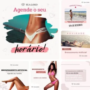 Imagem do Produto Posts Prontos para Clínica de Bronzeamento Editáveis no Canva Pack com 20 Artes