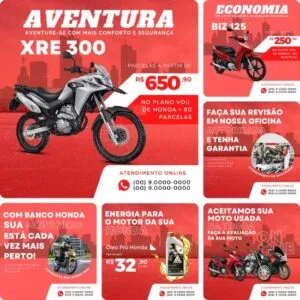 Posts Prontos para Loja de Motos - Pack Canva com 10 Artes Editáveis