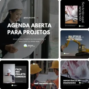 Imagem do Produto Posts para Engenheiro Civil Editáveis no Canva com Títulos e Legendas