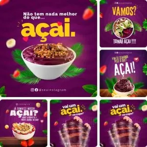 imagem do Produto Pack de Posts Prontos para Açaiteria com Artes Editáveis no Canva