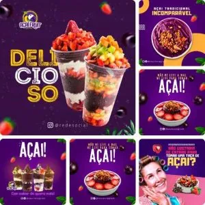 imagem do Produto Pack de Posts Prontos para Açaiteria com Artes Editáveis no Canva