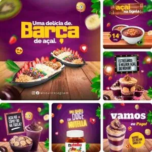 imagem do Produto Pack de Posts Prontos para Açaiteria com Artes Editáveis no Canva