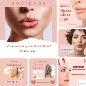 Imagem do Produto Posts Prontos para Clínica de Estética Facial e Corporal Editáveis no Canva com Títulos e Legendas