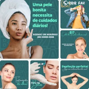 Imagem do Produto Pack de Posts Prontos para Salão de Estética e Beleza Editáveis no Canva com Títulos e Legendas
