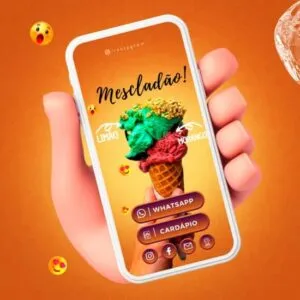 Cartão Digital Interativo para Sorveteria - Pack Canva com 05 Artes