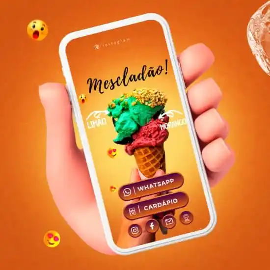 Cartão Digital Interativo para Sorveteria - Pack Canva com 05 Artes