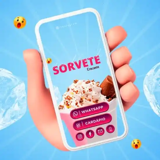 Cartão Digital Interativo para Sorveteria - Pack Canva com 05 Artes