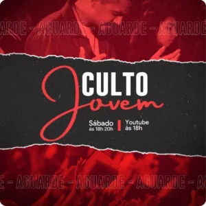 Artes para Culto de Jovens Editáveis no Canva - Pack de Posts Prontos para Facebook e Instagram