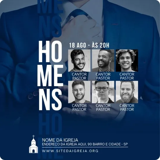 Artes para Culto dos Homens Editáveis no Canva - Pack de Posts Prontos para Facebook e Instagram