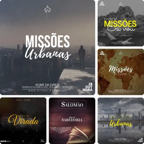 Artes para Igrejas Gospel Editáveis no Canva 03 Pack de Posts Prontos para Facebook e Instagram