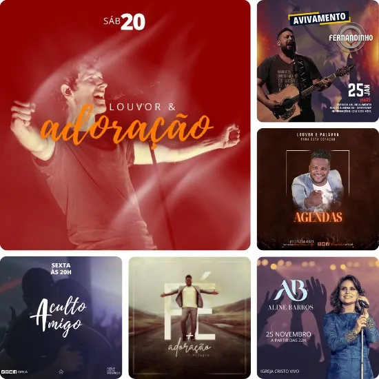 Artes para Igrejas Gospel Editáveis no Canva - Pack de Posts Prontos para Facebook e Instagram