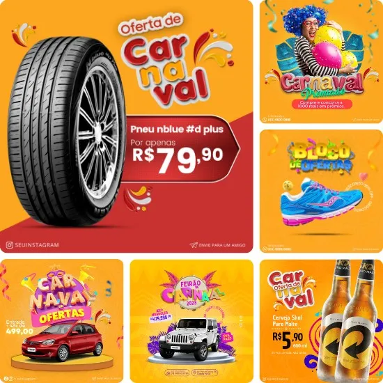 Artes Ofertas de Carnaval Editáveis no Canva