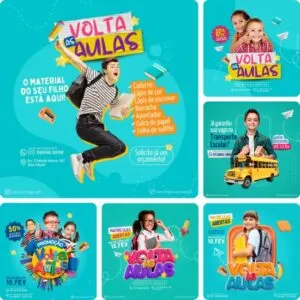 Artes Volta as Aulas Editáveis no Canva Pack com Posts Prontos Escolar para Feed e Stories do Facebook e Instagram