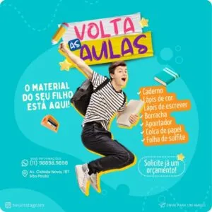 Artes Volta as Aulas Editáveis no Canva Pack com Posts Prontos Escolar para Feed e Stories do Facebook e Instagram