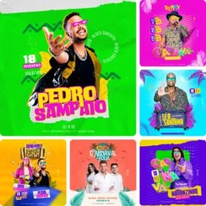 Artes para Festas Shows e Eventos de Carnaval Editáveis no Canva