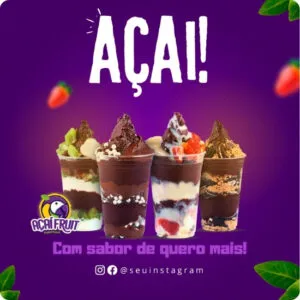 imagem do Produto Pack de Posts Prontos para Açaiteria com Artes Editáveis no Canva