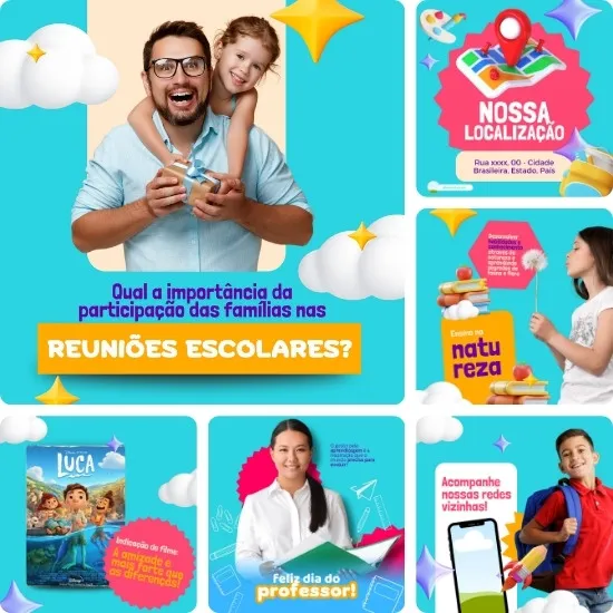 Posts Prontos para Escola Infantil, Creche, Pré-Escola Artes Editáveis no Canva Gratuito