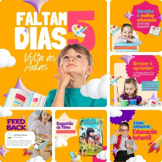 Posts Prontos para Escola Infantil, Creche, Pré-Escola Artes Editáveis no Canva Gratuito