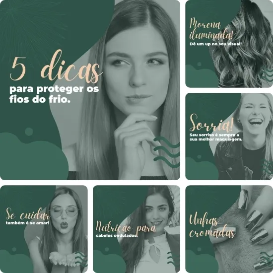 Imagem do Produto Mega Pack com 100 Posts Prontos para Salão de Beleza Editáveis no Canva + Títulos e Legendas