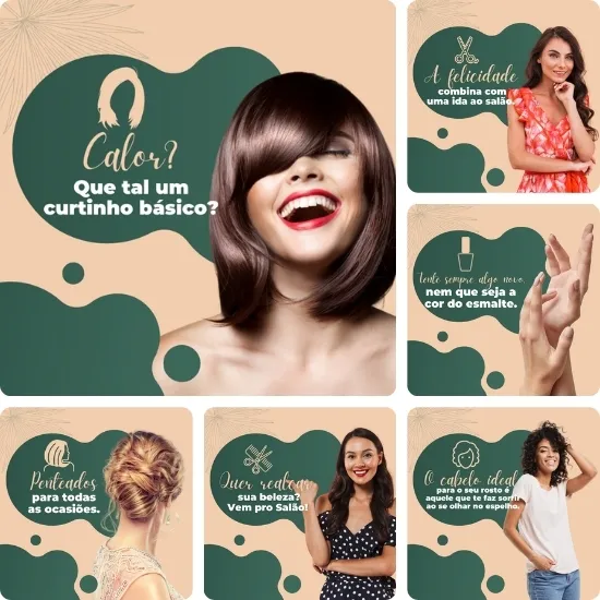 Imagem do Produto Mega Pack com 100 Posts Prontos para Salão de Beleza Editáveis no Canva + Títulos e Legendas