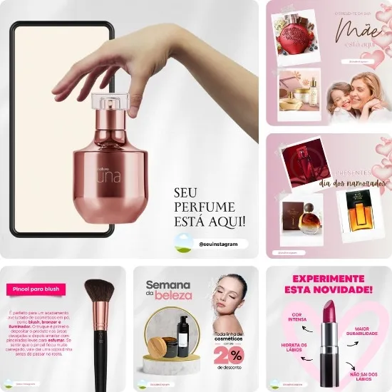 Imagem do Produto Posts para Consultora de Cosméticos e Beleza Editáveis no Canva com Títulos e Legendas