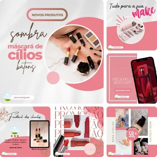 Imagem do Produto Posts para Consultora de Cosméticos e Beleza Editáveis no Canva com Títulos e Legendas