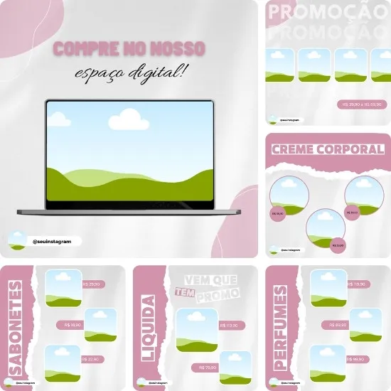 Imagem do Produto Posts para Consultora de Cosméticos e Beleza Editáveis no Canva com Títulos e Legendas