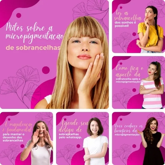 Imagem do Produto Posts Prontos para Micropigmentação Editáveis no Canva com Títulos e Legendas