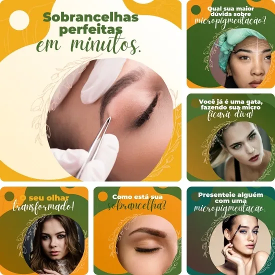 Imagem do Produto Posts Prontos para Micropigmentação de Sobrancelhas Editáveis no Canva com Títulos e Legendas