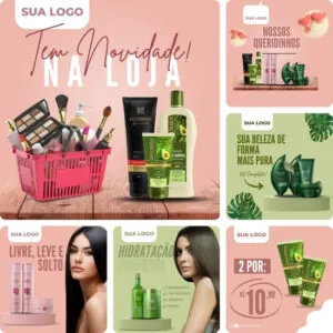 Imagem do Produto Posts para Perfumaria e Loja de Cosméticos Editáveis no Canva com Títulos e Legendas