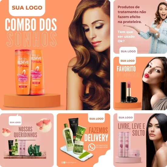 Imagem do Produto Posts para Perfumaria e Loja de Cosméticos Editáveis no Canva com Títulos e Legendas