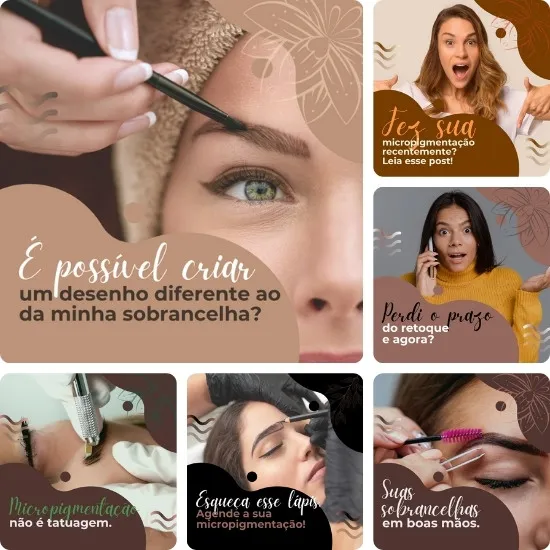 Imagem do Produto Posts Prontos para Salão de Micropigmentação de Sobrancelhas Editáveis no Canva com Títulos e Legendas