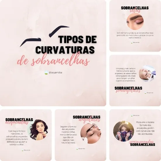 Imagem do Produto Posts Prontos para Sobrancelhas e Micropigmentação Editáveis no Canva com Títulos e Legendas