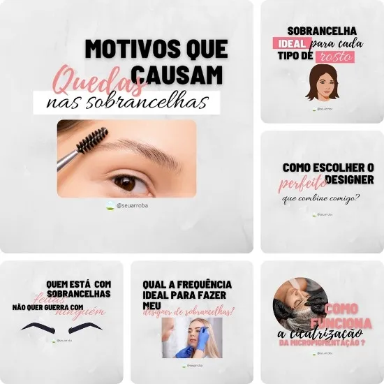 Imagem do Produto Posts Prontos para Sobrancelhas e Micropigmentação Editáveis no Canva com Títulos e Legendas