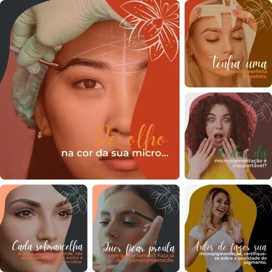 Imagem do Produto Posts Prontos para Studio de Micropigmentação de Sobrancelhas Editáveis no Canva com Títulos e Legendas