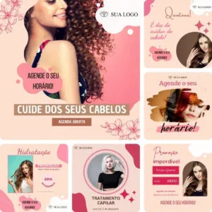 Imagem do Produto Posts para Cabeleireira Editáveis no Canva com Títulos e Legendas