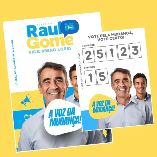 Artes para Santinhos Panfletos Candidatos Editáveis no Canva com Títulos e Legendas