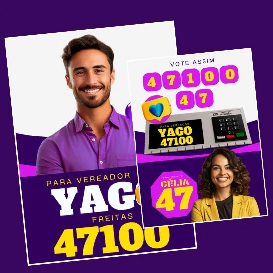 Artes para Santinhos Panfletos Candidatos Editáveis no Canva com Títulos e Legendas