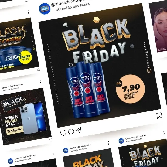 Pack de Artes Black Friday Editáveis no Canva Posts com Títulos e Legendas