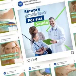 Pack de Artes para Consultório Médico Editáveis no Canva Posts Prontos para Redes Sociais Social Media com Títulos e Legendas